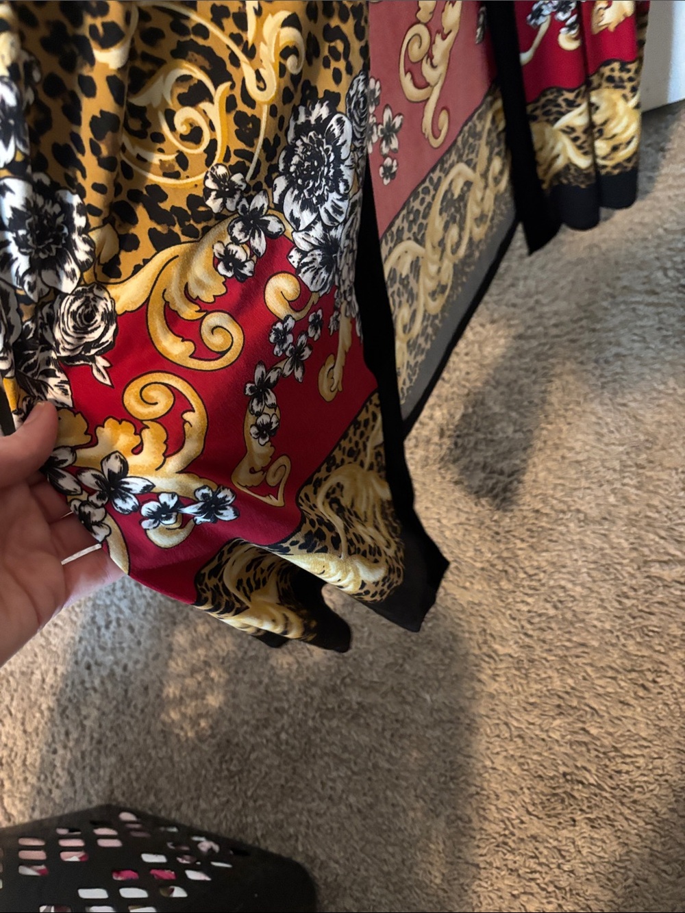 Soma Leopard Print Long Robe with Black Trim and Red Hem Accents - Picture 3 of 4